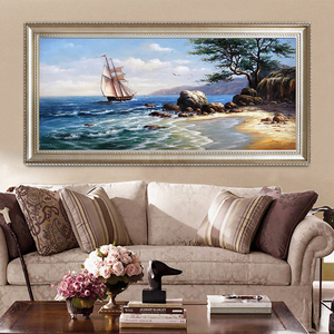 Arte de pared de lona realista hecho a mano, cuadro al óleo de paisaje de barco de mar