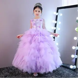 Vestido infantil feminino de tule, vestido de meninas, escola, qualidade favorita, roxo, moda infantil, 2019