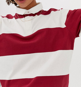 De la mujer rojo/blanco 100% de algodón de manga larga <span class=keywords><strong>vestido</strong></span> clásico de Polo de Rugby a <span class=keywords><strong>rayas</strong></span> camisa de Polo - Product Image 3