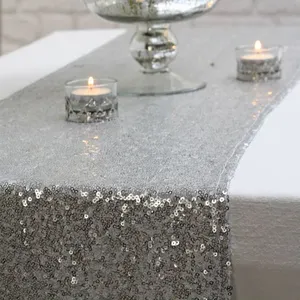 Beaded <strong>Table</strong> Cloth Custom <strong>Silver</strong> Sequin Wedding <strong>Table</strong> <strong>Runners</strong> - Product Image 1