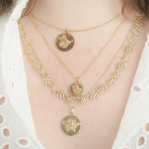 Collar Largo de Plata de Ley 925 con Colgante de Abeja en Relieve <span class=keywords><strong>Vintage</strong></span> y Oro Real - Product Image 6