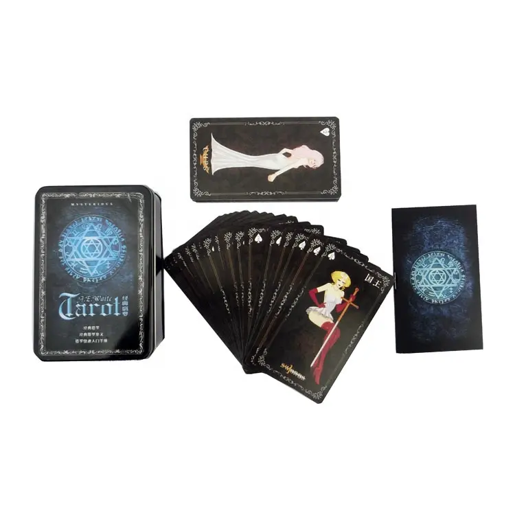 Nouvelles cartes de jeu personnalisées de haute qualité, vente en gros, boîtes en étain, jeu de cartes de tarot, vente en gros,