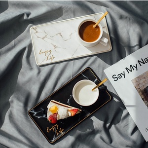 Brunch <strong>Set</strong> <strong>White</strong> Marble Gold Line Porcelain <strong>Tea</strong> Coffee Cup with Biscuit Holder - Product Image 4