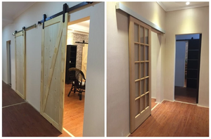 Bonito Interior moderno <span class=keywords><strong>de</strong></span> <span class=keywords><strong>madera</strong></span> maciza puerta corredera <span class=keywords><strong>de</strong></span> granero con juego <span class=keywords><strong>de</strong></span> herrajes <span class=keywords><strong>de</strong></span> acero - Product Image 5
