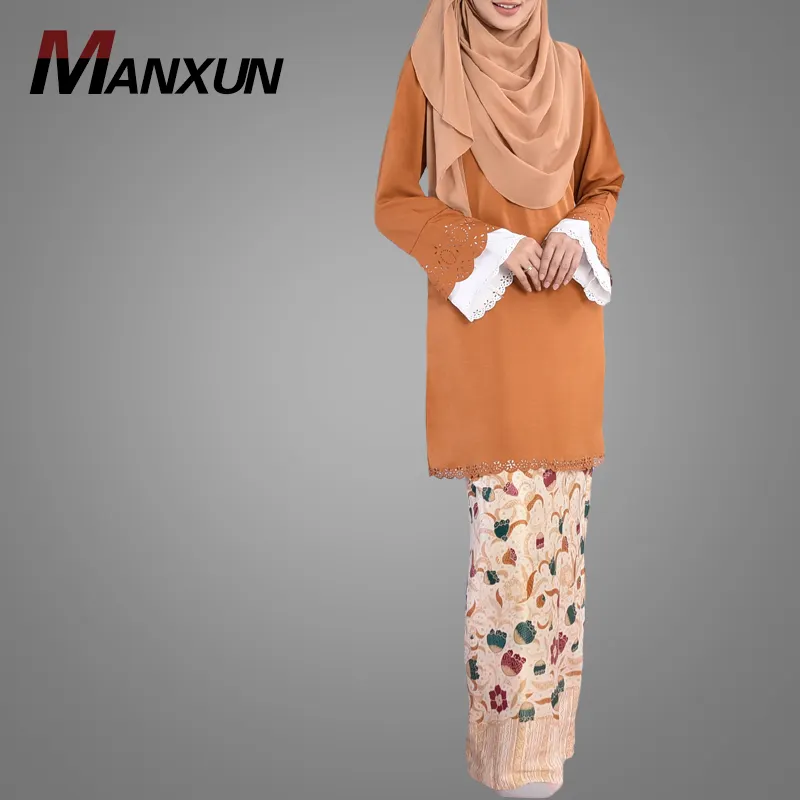 2019 de Muslimah moda ropa Baju Kurung ropa islámica de satén con estampado Floral Kebaya Baju Kurung Malasia moderna