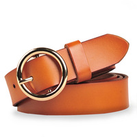 2019 new design fashion high-end custom genuine leather women belt with circle buckle