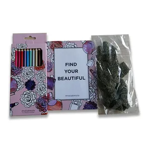 Hot selling 12 colors metallic colored lead wood pencil in paper box with notebook and headgear