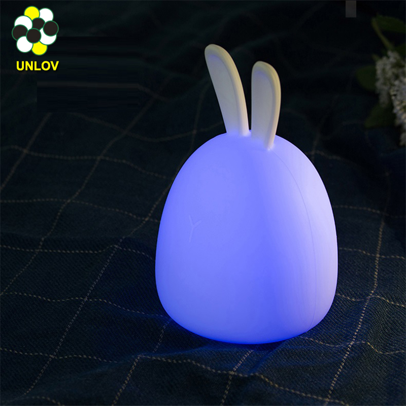 Дети ночник лампа силиконовые Touch сенсор кролик светодио дный светодиодные настольные лампы Цвет Изменение дыхание свет