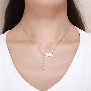 GN08 moda sürgülü hakiki 925 ayar gümüş sevimli Pet kedi kedi uzun zincir kolye bayanlar ayar takı - Product Image 6