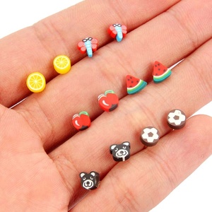 Fashion <strong>Assorted</strong> Polymer Clay Stud <strong>Earrings</strong> Set Handmade Fruits Cartoon <strong>Earrings</strong> for Women Girls Children - Product Image 6