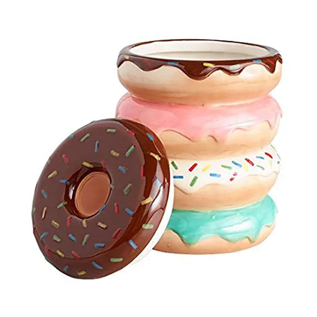 Lưu Trữ Nhà Donut Thiết Kế Bánh Quy Container Gốm Donut Cookie Jar