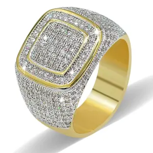 圆形方形AAA + 锆石戒指铜材料黄金镀银打入冷宫充分CZ嘻哈戒指男士时尚饰品
