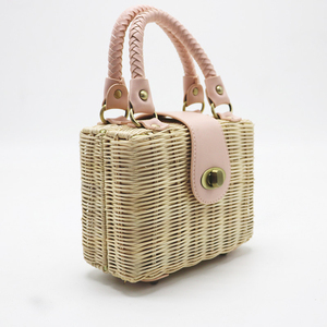 Sac à main pour femme en paille tressée pour les vacances d'été, article mixte en cuir PU, boîte de rangement en rotin faite à la main pour femmes - Product Image 2