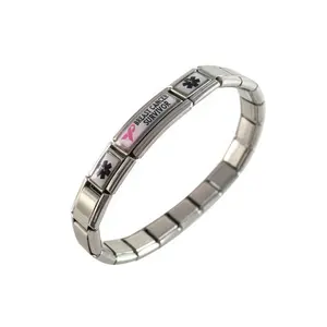 304 Stainless steel jewelry composable link modular Breast Cancer Survivor Medical Alert Italian Charm Starter Bracelet