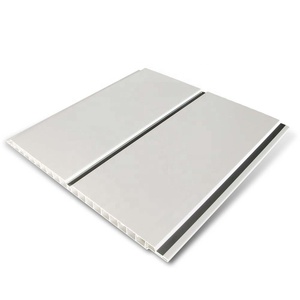 Carrelage mural imperméable en <span class=keywords><strong>PVC</strong></span> pour plafond 8mm double blanc avec incrustation chromée Revêtement de panneau mural pour salle de bain douche - Product Image 1