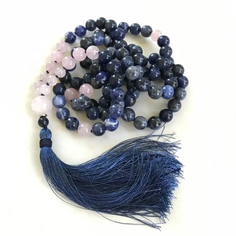 Csja — collier noué en pierre de guérison, chaîne avec perles de méditation de Yoga, Sodalite, Rose, ST0589, 108