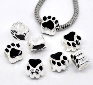 12Mm Plated Zwart Emaille Bear 'S Paw Charm Bear Paw Footprint Kralen Beerpoot Grote Hole Beads Fit europese Armband