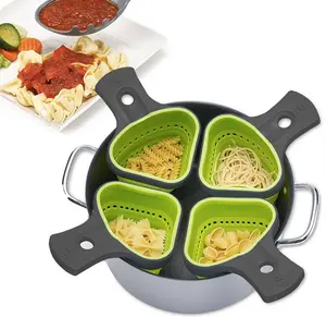 Durable Silicone Pot Strainer Heat Resistance Kitchen Gizmo Pasta Strainer Collapsible Triangular Strainer Basket With Handle