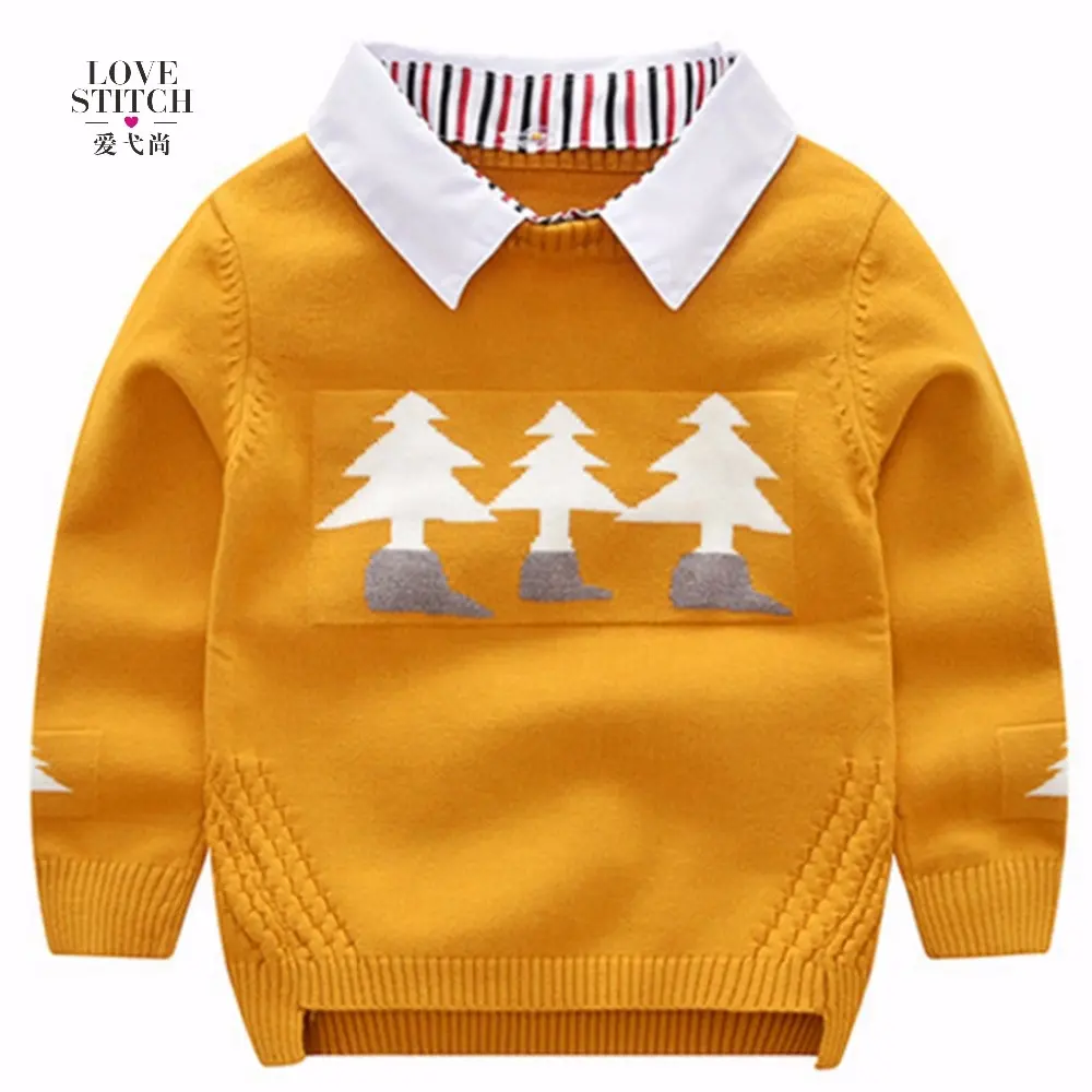 Grosir Pabrik Harga Terbaru Desain Mewah Jacquard Anak-anak Sweater dengan Kerah