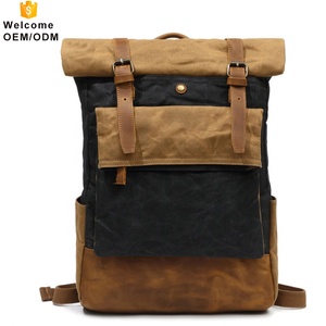 algodón portátil de vintage negro venta al por mayor bolsa de la escuela Mochila De Cuero impresión de la lona mochila - Product Image 5
