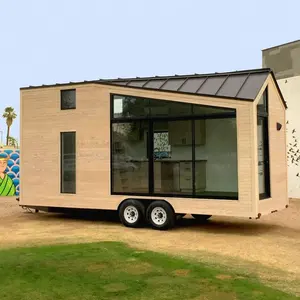 China mobile shipping container homes wooden movable prefabricated green european modular wheels tiny trailer house