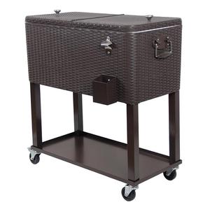 Retro Rattan Patio Party Getränk Metall Rooling Cooler Cart Eis kühler