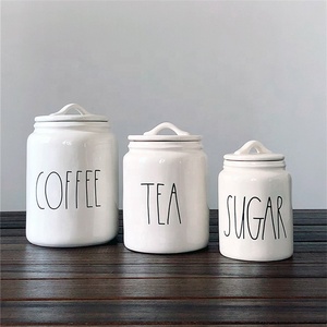 Home goods white coffee tea sugar storage jar ceramic with lid