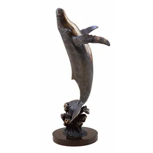 Outdoor Grote Bronzen Springen Walvis Art Standbeeld Koperen Vis Sculptuur Water Feature