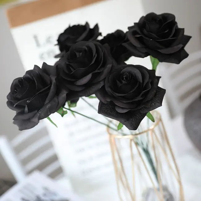 Hoge Kwaliteit Zijde Kunstmatige Black Rose Bloem Voor Decoratie