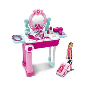 Juego de juguetes de <span class=keywords><strong>maquillaje</strong></span> Pretend Play-Tocador de princesa de belleza y maleta 2 en 1 Regalo para niñas, Rosa - Product Image 1