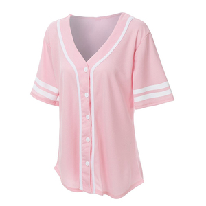 Custom logo design sexy solid Women pink baseball jersey - Product Image 4