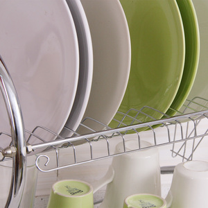 S-en forma de Dish Rack de 2-nivel de cromo, placa de acero inoxidable plato cubiertos taza Rack con la bandeja de acero de estante de la <span class=keywords><strong>cocina</strong></span> estante - Product Image 2