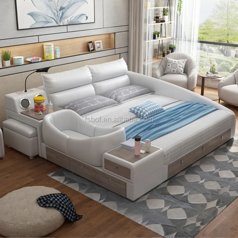 Imcute — ensemble de lit tatami, meuble de chambre à coucher, nouveau design avec lumière led, coffre-fort avec haut-parleur de massage, casier