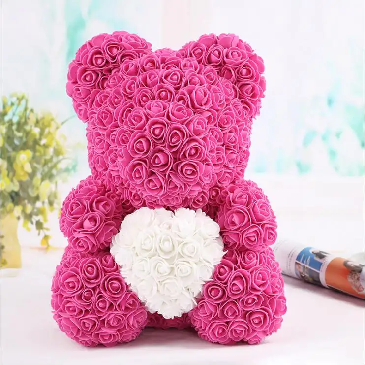 Customized Creative Eternal Flower Simulation Doll Rose Teddy Bear With Heart