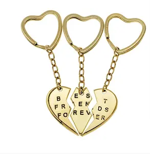 Fashion Best Friends Forever Keychain 3 Part Split Heart Engraved key chain for Girls