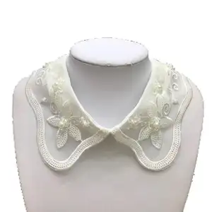 Hecho a mano pares blanco lentejuelas perlas Collar de Organza bordado adornos apliques