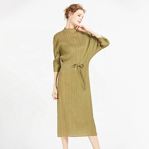 2019 Turquía Popular de manga murciélago con cinturón de oficina de la <span class=keywords><strong>Mujer</strong></span> Vestidos - Product Image 3