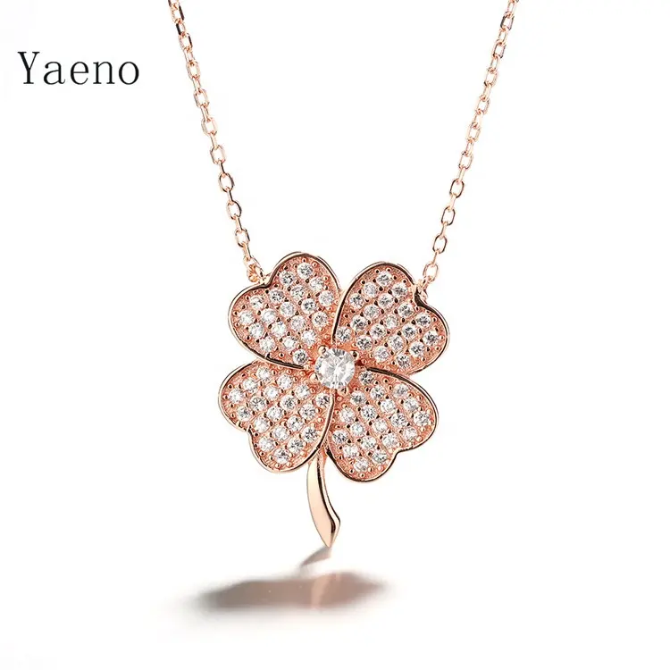 Hot Sale Pure 925 Sterling Silver Jewelry Zircon Stone Four Clover Flower Necklace