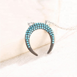 Comercio al por mayor más nuevo Minimal joyería diamante <span class=keywords><strong>Luna</strong></span> verde media <span class=keywords><strong>luna</strong></span> turquesa cuerno collar - Product Image 4