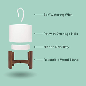 Jardinera interior <span class=keywords><strong>oculto</strong></span> bandeja de goteo blanco de riego planta con soporte de madera - Product Image 2
