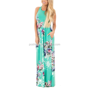 surtido venta al por mayor <span class=keywords><strong>moda</strong></span> mujer vestido suelto sin mangas <span class=keywords><strong>dama</strong></span> de verano floral vestido maxi - Product Image 6