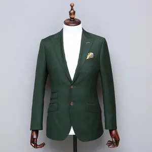 MTM personalizado nuevo diseño hecho a mano verde oscuro sólido de la Cachemira de la moda abrigo de lana para los hombres