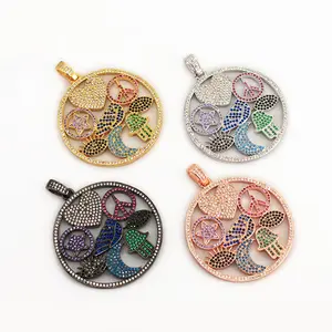 CZ7702 Lớn CZ Pave Kim Cương Goodluck Charm Pendant, Pave Các Loại Ác Mắt Pave Tim Sao Hòa Bình Trăng May Mắn Đĩa Charm Pendant