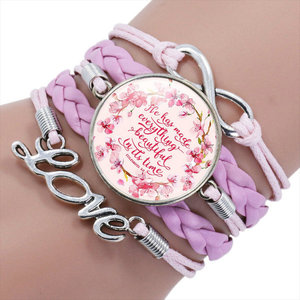 Clásico salmo encantos tejidos hechos a mano ronda <span class=keywords><strong>de</strong></span> cristal letra pulsera <span class=keywords><strong>Biblia</strong></span> cita regalo <span class=keywords><strong>de</strong></span> la joyería para cristiano - Product Image 3