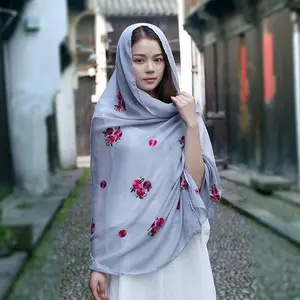 Phụ Nữ Hồi Giáo Mới Hijab Phong Cách Thêu Mẫu Khăn Trùm Đầu