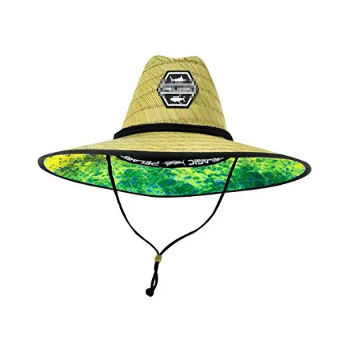 2019 Wholesale custom cheap America sombrero beach surf lifeguard straw hat with camo underbrim print