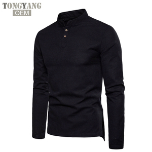 TONGYANG Camisa Casual de <span class=keywords><strong>Lino</strong></span> para Hombre Cuello Mao Transpirable Estilo Tradicional Chino Manga Larga - Product Image 4