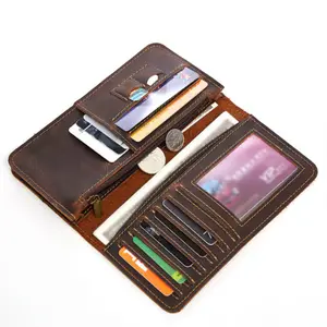 Wholesale Custom Logo Hand made Long Leather Wallet Men