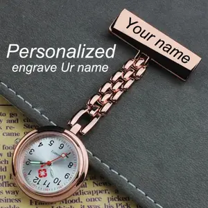 Broche personalizado grabado con tu nombre, Pin de alta calidad, reloj de bolsillo de solapa de acero inoxidable, reloj Fob de enfermera