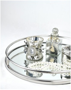 Fabbrica diretta da bagno decorativi rotonda d'argento del metallo a <span class=keywords><strong>specchio</strong></span> <span class=keywords><strong>vassoio</strong></span> per promozionale di vendita - Product Image 2